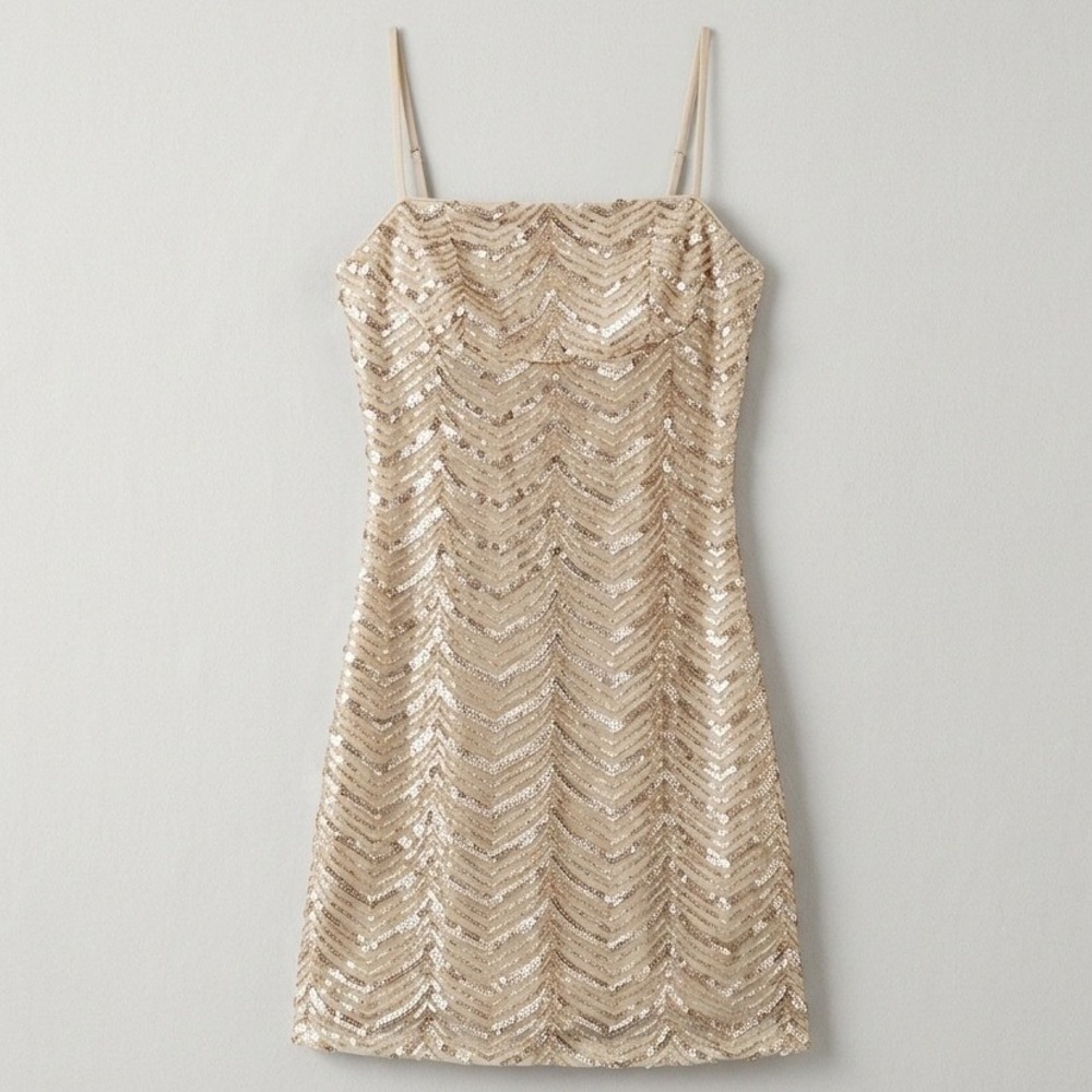 Cider NWT Sequin Abstract Wave Square Neck Cami Mini Dress XS